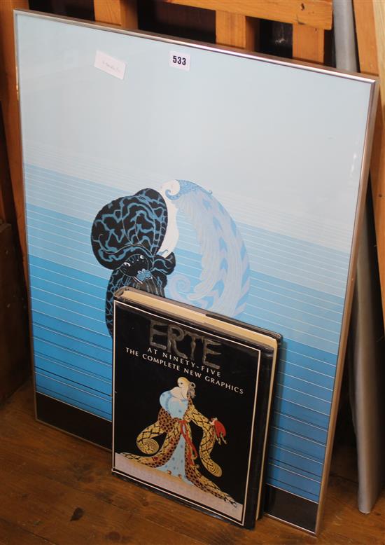 Erte print and a book